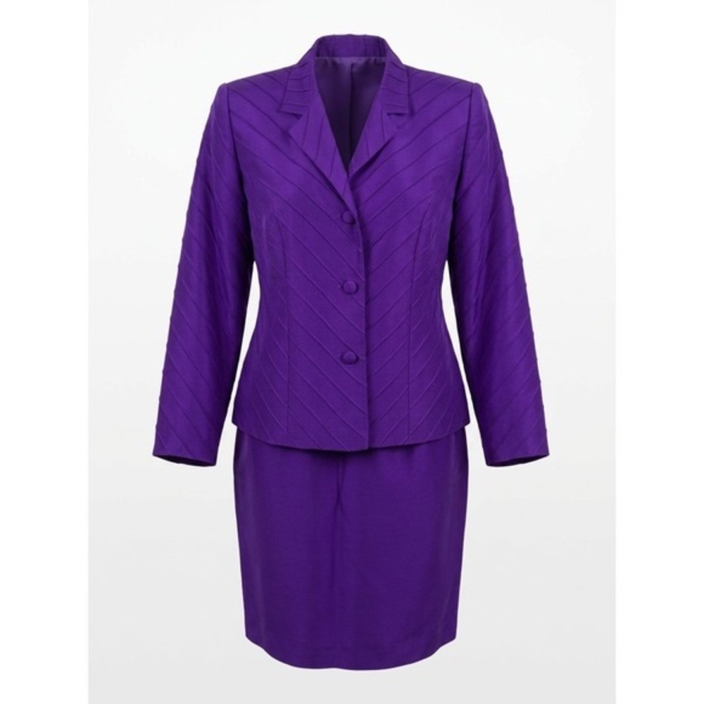 Spenser Jeremy Petites Womens 8 Tailored Purple 2 PC Lined Blazer And Skirt Suit
